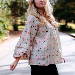 Anthropologie HD In Paris Sz 4 Ramie Floral Relaxed Blouse